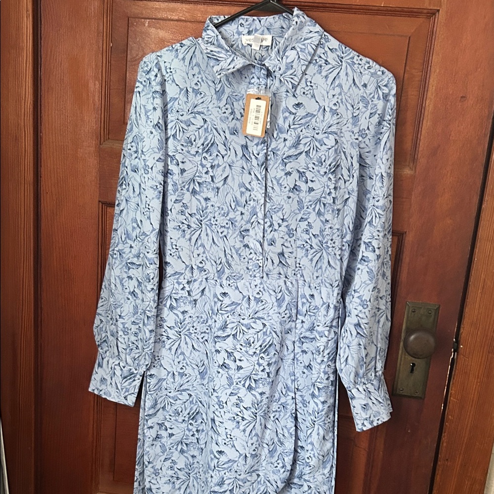 Vestique Light Blue Floral Long Sleeve Dress